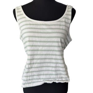 Madewell Striped Tank Top Sage Green White Cotton Scoop Neck Sleeveless Medium